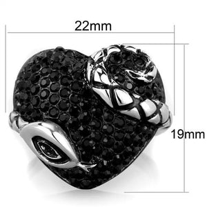 TK1788 - Two-Tone IP Black (Ion Plating) Stainless Steel Ring with Top Grade Crystal  in Jet