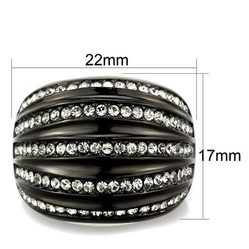 TK1789 - IP Black(Ion Plating) Stainless Steel Ring with Top Grade Crystal  in Black Diamond - Joyeria Lady