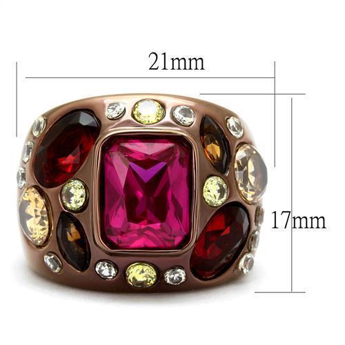 TK1790LC - IP Coffee light Stainless Steel Ring with AAA Grade CZ  in Ruby - Joyeria Lady