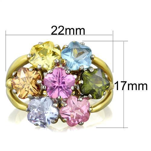 TK1791 - Two-Tone IP Gold (Ion Plating) Stainless Steel Ring with Assorted  in Multi Color - Joyeria Lady
