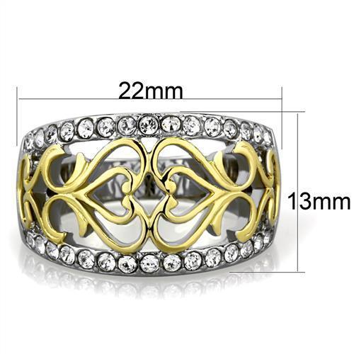 TK1792 - Two-Tone IP Gold (Ion Plating) Stainless Steel Ring with Top Grade Crystal  in Clear - Joyeria Lady