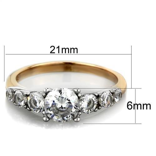 TK1794 - Two-Tone IP Rose Gold Stainless Steel Ring with AAA Grade CZ  in Clear - Joyeria Lady