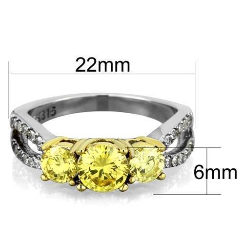 TK1795 - Two-Tone IP Gold (Ion Plating) Stainless Steel Ring with AAA Grade CZ  in Topaz - Joyeria Lady
