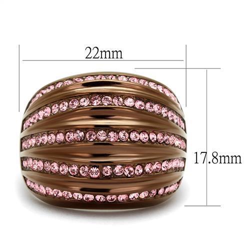 TK1789LC - IP Coffee light Stainless Steel Ring with Top Grade Crystal  in Light Rose - Joyeria Lady