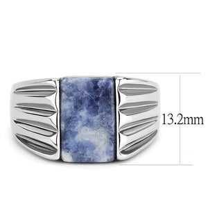 TK1799 High polished (no plating) Stainless Steel Ring with Semi-Precious in Capri Blue