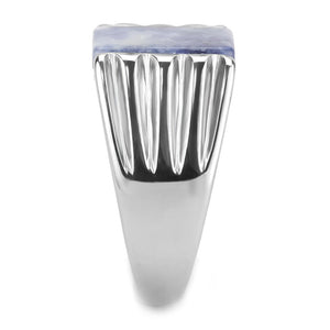 TK1799 High polished (no plating) Stainless Steel Ring with Semi-Precious in Capri Blue