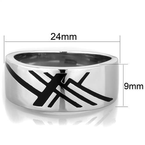 TK1800 High polished (no plating) Stainless Steel Ring with Epoxy in Jet - Joyeria Lady