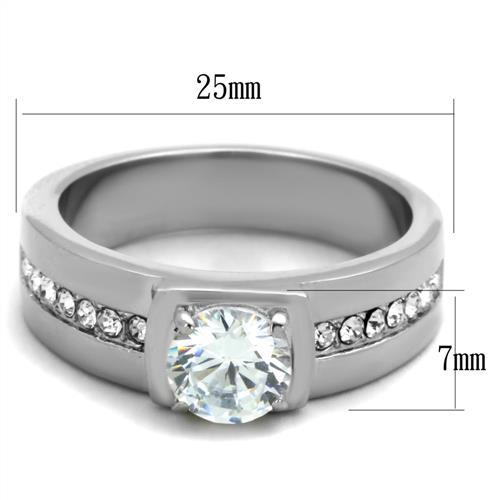 TK1816 High polished (no plating) Stainless Steel Ring with AAA Grade CZ in Clear - Joyeria Lady