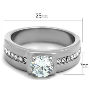 TK1816 High polished (no plating) Stainless Steel Ring with AAA Grade CZ in Clear