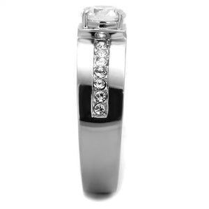 TK1816 High polished (no plating) Stainless Steel Ring with AAA Grade CZ in Clear