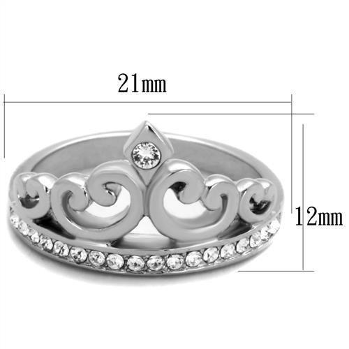TK1821 - High polished (no plating) Stainless Steel Ring with Top Grade Crystal  in Clear - Joyeria Lady