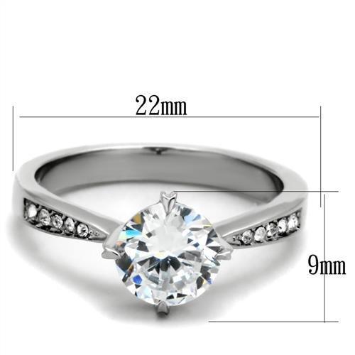 TK1822 - High polished (no plating) Stainless Steel Ring with AAA Grade CZ  in Clear - Joyeria Lady