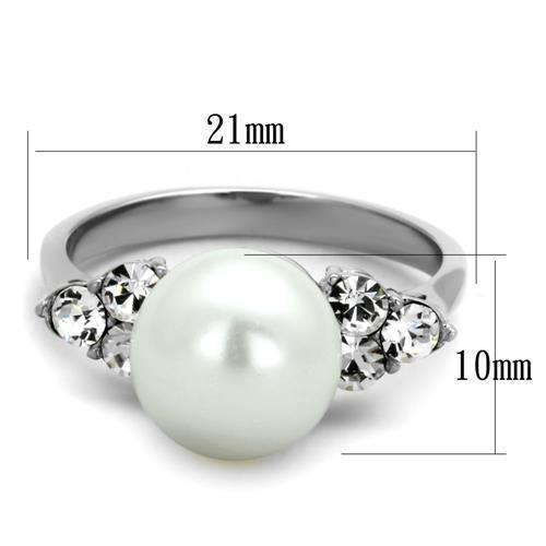 TK1824 - High polished (no plating) Stainless Steel Ring with Synthetic Pearl in White - Joyeria Lady