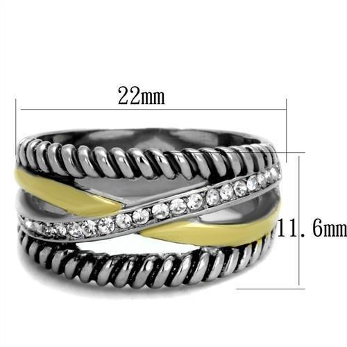 TK1825 - Two-Tone IP Gold (Ion Plating) Stainless Steel Ring with Top Grade Crystal  in Clear - Joyeria Lady
