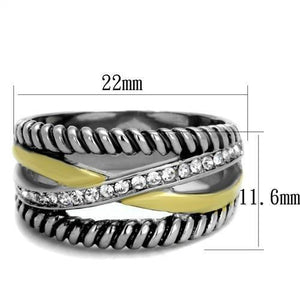 TK1825 - Two-Tone IP Gold (Ion Plating) Stainless Steel Ring with Top Grade Crystal  in Clear