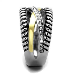 TK1825 - Two-Tone IP Gold (Ion Plating) Stainless Steel Ring with Top Grade Crystal  in Clear