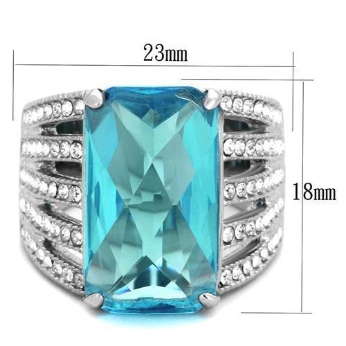TK1826 - High polished (no plating) Stainless Steel Ring with Synthetic Synthetic Glass in Sea Blue - Joyeria Lady
