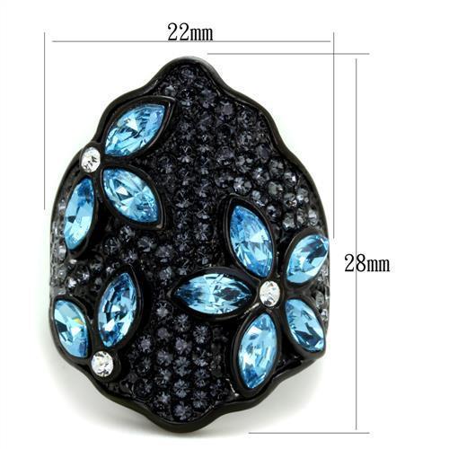 TK1834 - IP Black(Ion Plating) Stainless Steel Ring with Top Grade Crystal  in Sea Blue - Joyeria Lady