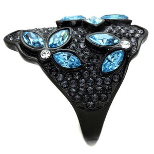 TK1834 - IP Black(Ion Plating) Stainless Steel Ring with Top Grade Crystal  in Sea Blue