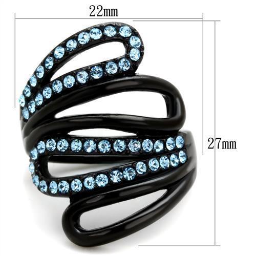 TK1835 - IP Black(Ion Plating) Stainless Steel Ring with Top Grade Crystal  in Sea Blue - Joyeria Lady