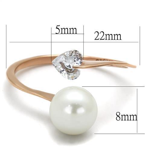 TK1837 - IP Rose Gold(Ion Plating) Stainless Steel Ring with Synthetic Pearl in White - Joyeria Lady