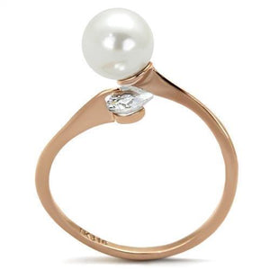 TK1837 - IP Rose Gold(Ion Plating) Stainless Steel Ring with Synthetic Pearl in White