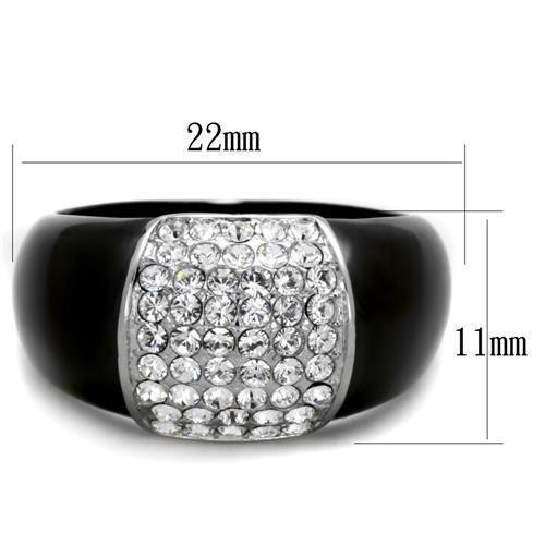 TK1840 - Two-Tone IP Black (Ion Plating) Stainless Steel Ring with Top Grade Crystal  in Clear - Joyeria Lady