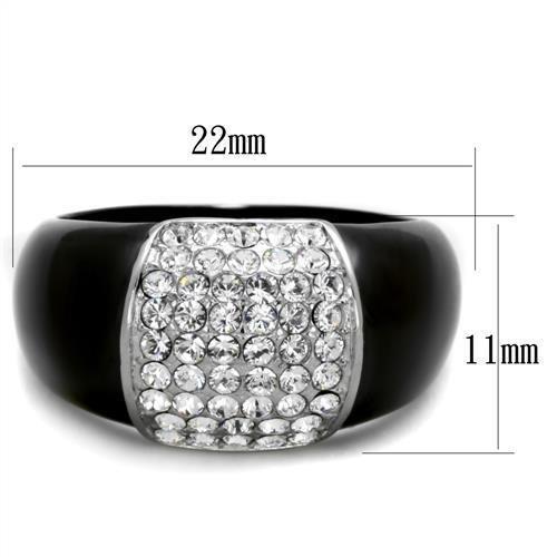 TK1840 - Two-Tone IP Black (Ion Plating) Stainless Steel Ring with Top Grade Crystal  in Clear - Joyeria Lady