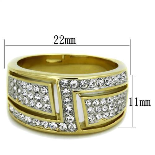 TK1845 - Two-Tone IP Gold (Ion Plating) Stainless Steel Ring with Top Grade Crystal  in Clear - Joyeria Lady