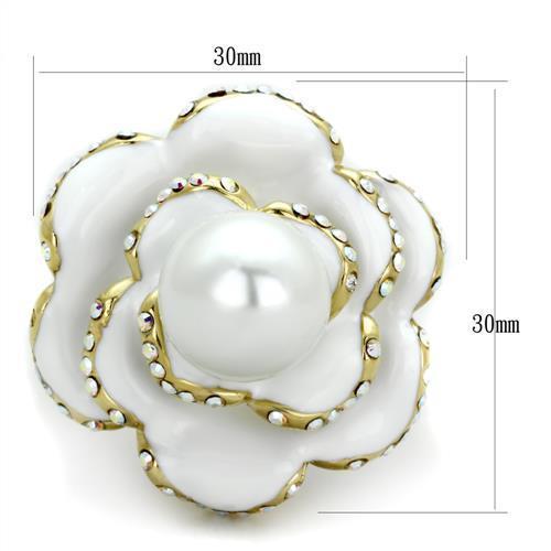 TK1847 - IP Gold(Ion Plating) Stainless Steel Ring with Synthetic Pearl in White - Joyeria Lady