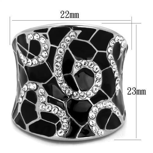 TK1853 - High polished (no plating) Stainless Steel Ring with Top Grade Crystal  in Clear - Joyeria Lady