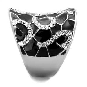 TK1853 - High polished (no plating) Stainless Steel Ring with Top Grade Crystal  in Clear