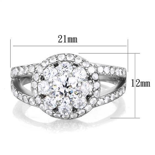 TK1855 - High polished (no plating) Stainless Steel Ring with AAA Grade CZ  in Clear - Joyeria Lady