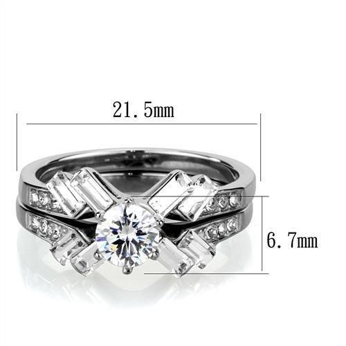 TK1856 - High polished (no plating) Stainless Steel Ring with AAA Grade CZ  in Clear - Joyeria Lady