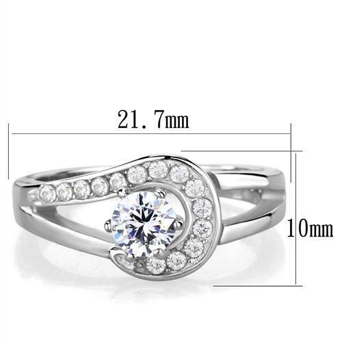 TK1857 - High polished (no plating) Stainless Steel Ring with AAA Grade CZ  in Clear - Joyeria Lady
