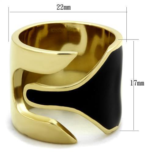 TK1860 - IP Gold(Ion Plating) Stainless Steel Ring with Epoxy  in Jet - Joyeria Lady