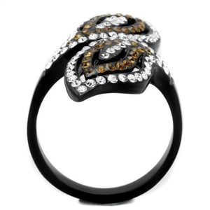 TK1864 - IP Black(Ion Plating) Stainless Steel Ring with Top Grade Crystal  in Smoked Quartz