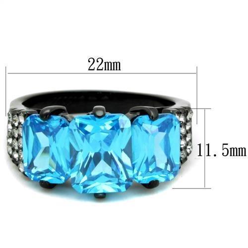TK1866 - IP Black(Ion Plating) Stainless Steel Ring with AAA Grade CZ  in Sea Blue - Joyeria Lady