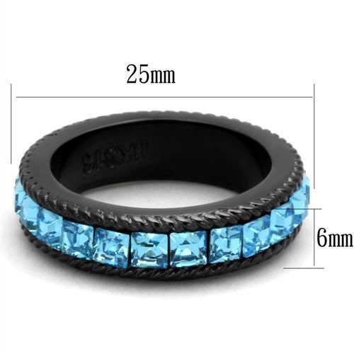 TK1867 - IP Black(Ion Plating) Stainless Steel Ring with Top Grade Crystal  in Sea Blue - Joyeria Lady