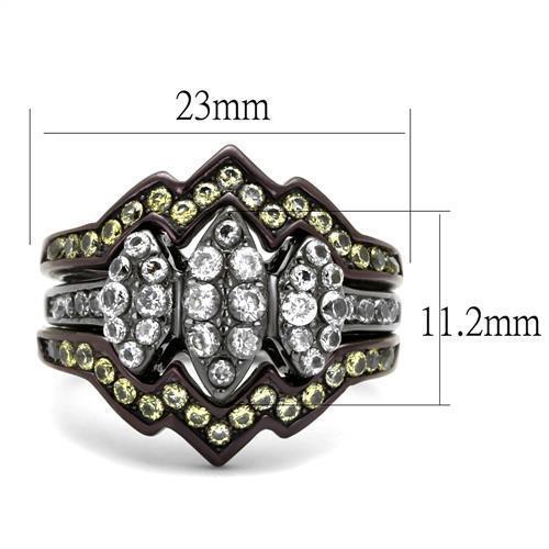 TK1869LJ - IP Light Black (IP Gun) & IP Dark Brown (IP coffee) Stainless Steel Ring with AAA Grade CZ  in Clear - Joyeria Lady