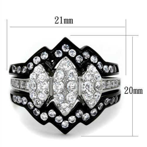 TK1869 - Two-Tone IP Black (Ion Plating) Stainless Steel Ring with AAA Grade CZ  in Clear - Joyeria Lady