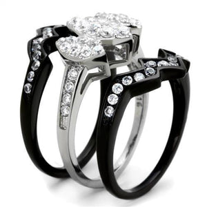 TK1869 - Two-Tone IP Black (Ion Plating) Stainless Steel Ring with AAA Grade CZ  in Clear
