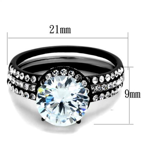 TK1870 - Two-Tone IP Black (Ion Plating) Stainless Steel Ring with AAA Grade CZ  in Clear - Joyeria Lady