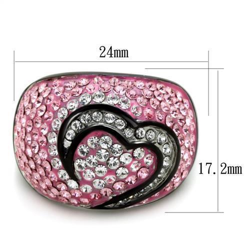 TK1871 - Two-Tone IP Black (Ion Plating) Stainless Steel Ring with Top Grade Crystal  in Light Rose - Joyeria Lady