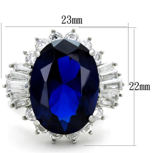 TK1872 High polished (no plating) Stainless Steel Ring with Synthetic in London Blue