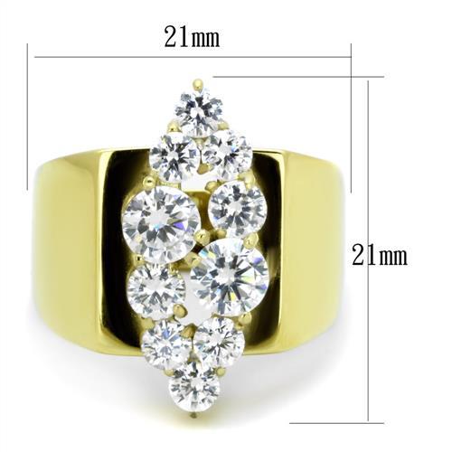 TK1879 - IP Gold(Ion Plating) Stainless Steel Ring with AAA Grade CZ  in Clear - Joyeria Lady