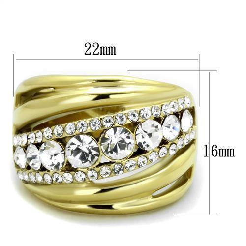 TK1880 - IP Gold(Ion Plating) Stainless Steel Ring with Top Grade Crystal  in Clear - Joyeria Lady