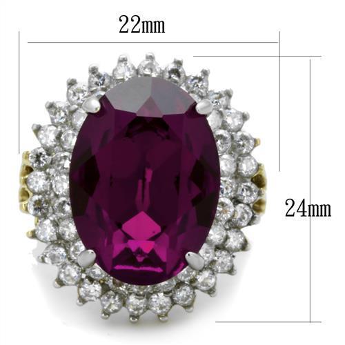 TK1892 - Two-Tone IP Gold (Ion Plating) Stainless Steel Ring with Top Grade Crystal  in Amethyst - Joyeria Lady