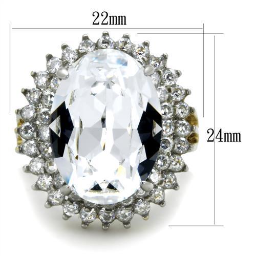 TK1894 - Two-Tone IP Gold (Ion Plating) Stainless Steel Ring with Top Grade Crystal  in Clear - Joyeria Lady