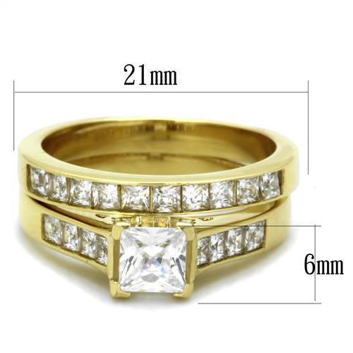 TK1895 - IP Gold(Ion Plating) Stainless Steel Ring with AAA Grade CZ  in Clear - Joyeria Lady